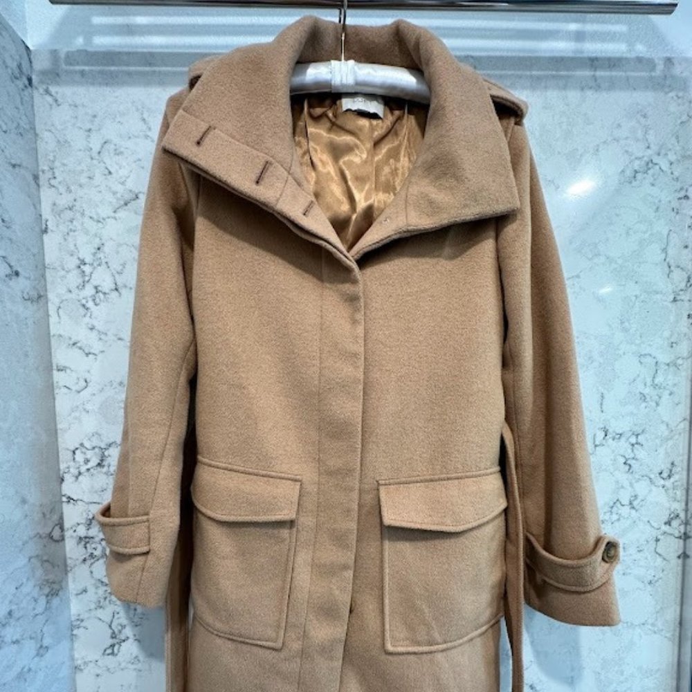Camel Tan Trench Wool Blend Coat